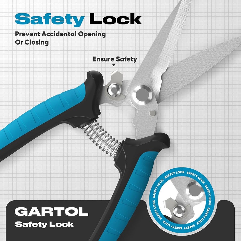GARTOL 8" Scissors All Purpose Heavy Duty - Razor-sharp Tin Snips for Sheet Metal, Electrical Wires, Insulation, Ropes, Cardboard | Electrician Tools with Cable Notch, Ergonomic Grip | DIY Scissors - Image 5
